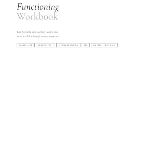 Cover of an educational workbook titled 'Executive Functioning Workbook' for homeschool students, focusing on mental skills development.