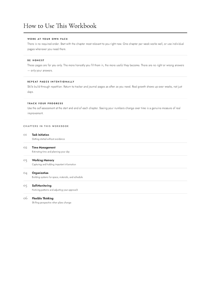 Homeschool Resource Co. Educational Workbook Educational homeschool workbook page with chapters on time management, organization, and flexible thinking for homeschooling parents and students.