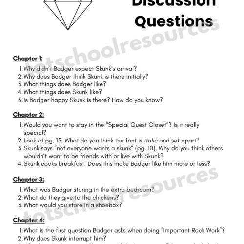 Discussion questions for homeschooling about Badger and Skunk characters, their behaviors, and daily routines.