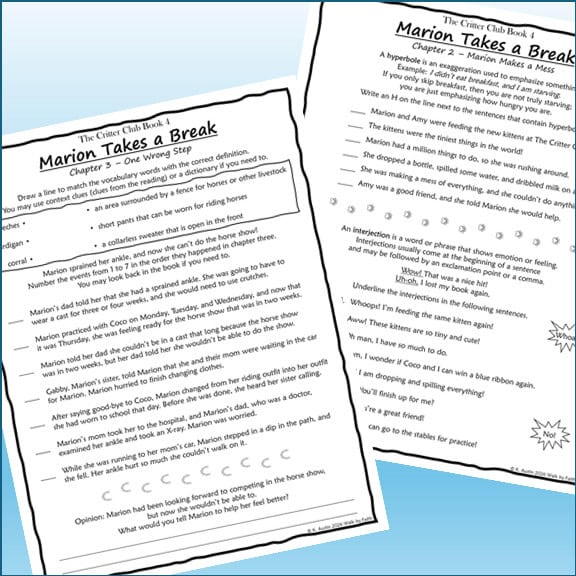 Marion Takes a Break - Homeschool Resource Co. Page from 'Marion Takes a Break' chapter 4, illustrating a story for homeschool reading activities.