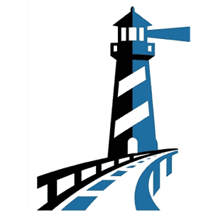 Stylized lighthouse with a winding pathway leading to it, symbolizing guidance and navigation for homeschooling resources.
