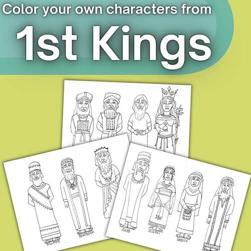 Color your own characters from 1st Kings, featuring biblical figures and kings for educational and creative activities.