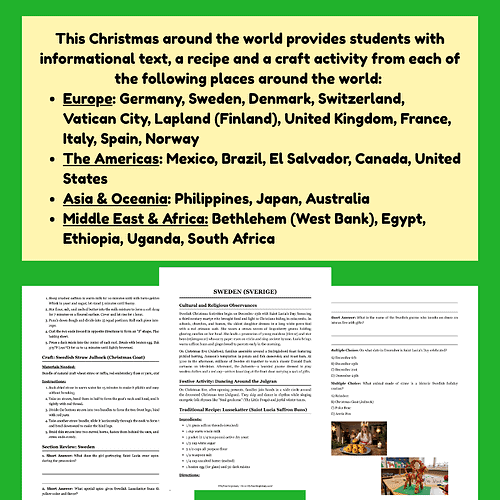 Global Christmas educational activities including recipes, crafts, and cultural observations from Europe, The Americas, Asia, and Africa for homeschooling.