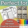 Homeschool Resource Co. Educational Supplies Educational supplies including notebooks, colorful markers, and vintage book covers for homeschooling activities.