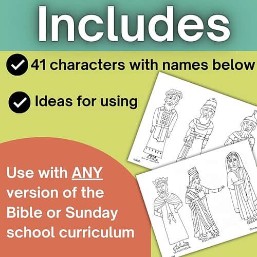 Black and white printable Bible character coloring pages for homeschool use, suitable for any curriculum, with ideas for using them in lessons.