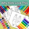 3 Kids' coloring activity with colored pencils, markers, and printable Bible character sheets for homeschooling fun.
