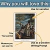 Homeschool Resource Co. Art Teaching Tool Educational art image showing a historical painting with annotations for narration, creative writing, and museum display.