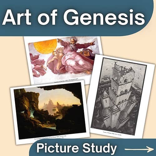 Art of Genesis Homeschool Resource Homeschool resource image featuring art of Genesis with paintings and sketches for educational use.