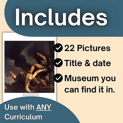 Educational resource from Homeschool Resource Co. featuring 22 pictures, museum references, and curriculum compatibility for homeschooling.
