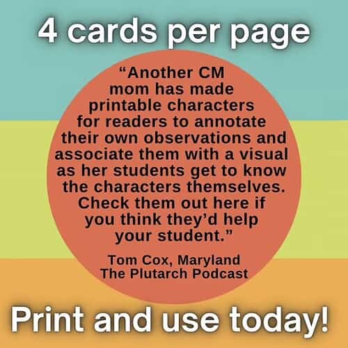 Educational Printable Character Cards Printable character cards for homeschool activities with a quote from Tom Cox about student engagement.