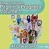 Color Your Own Pilgrim's Progress Volume 1 Color Your Own Pilgrim's Progress Volume 1 featuring diverse illustrated characters from the story for homeschool activities.