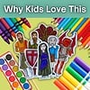 Kids Love Homeschool Art Supplies Colorful homeschool art supplies with paper cutouts of characters and colored pencils for creative learning.