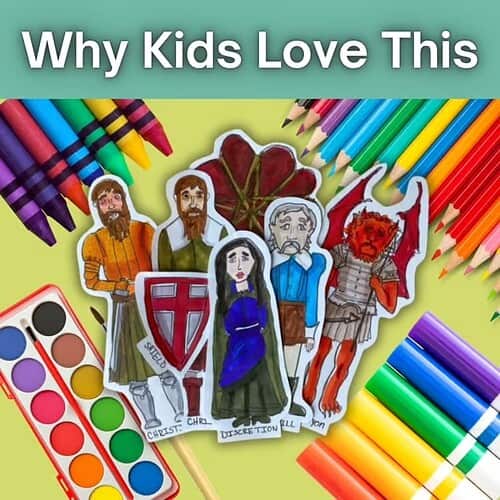 Kids Love Homeschool Art Supplies Colorful homeschool art supplies with paper cutouts of characters and colored pencils for creative learning.