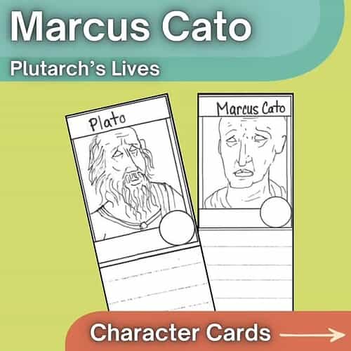 Homeschool Resource Co. Character Cards Educational character cards featuring Marcus Cato and Plato for homeschooling activities.