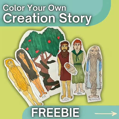 Color Your Own Creation Story Freebie Coloring pages of biblical figures Cain, Abel, Methuselah, and a tree for creating your own creation story.