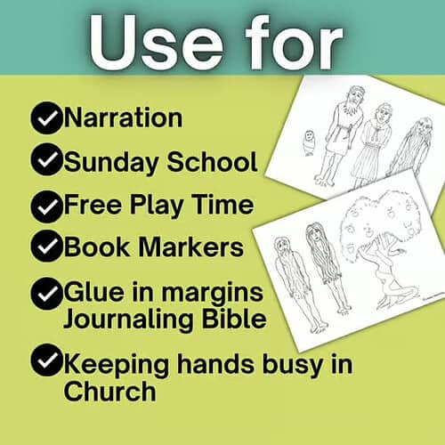 List of homeschooling activities including narration, Sunday school, free play, book markers, and church activities.