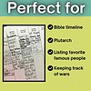 Homeschool Resource Co. Educational Chart Educational chart from Homeschool Resource Co. showing Bible timeline, Plutarch, listing famous people, and tracking wars for homeschooling.