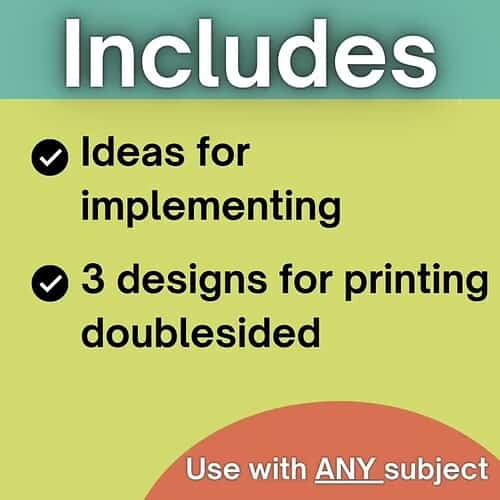 Educational printable designs for homeschooling with ideas for implementation and double-sided printing options.