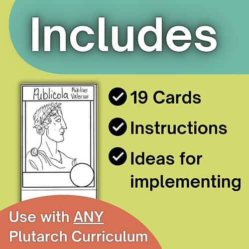TPT Covers Plutarch - 67 Educational card set for homeschooling with 19 cards, instructions, and ideas for implementing Plutarch curriculum.