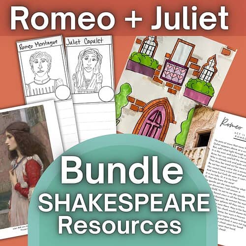 _TPT bundles (60) Homeschool Shakespeare resources including character sketches, scene coloring pages, and historical background for Romeo and Juliet.