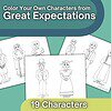 Color your own characters from Great Expectations, featuring 19 printable black-and-white illustrations for homeschool activities.