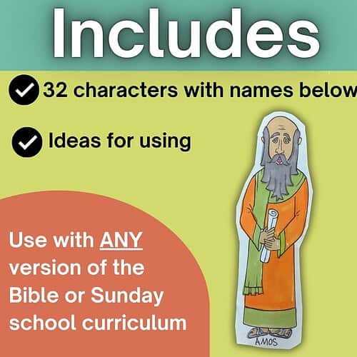 Homeschool resource poster highlighting Bible characters and curriculum ideas for Sunday school and homeschooling.