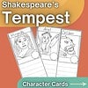 TPT covers (51) Homeschool resource image featuring character cards of Miranda, Ariel, and Caliban from Shakespeare's Tempest for educational activities.