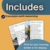Homeschool Resource Co. promotional image showcasing printable worksheets with inspirational quotes for morning binder or display.