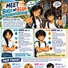 TWT HRC Meet Bindi & Beam Colorful educational poster featuring two characters, Bindi and Beam, with information about their personalities, interests, and goals, promoting teamwork and friendship.