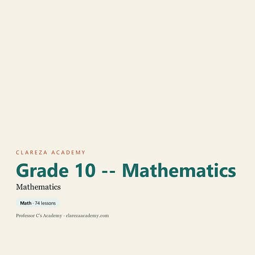 Grade 10 Mathematics curriculum cover from Clarez Academy, featuring a clean design with educational focus.