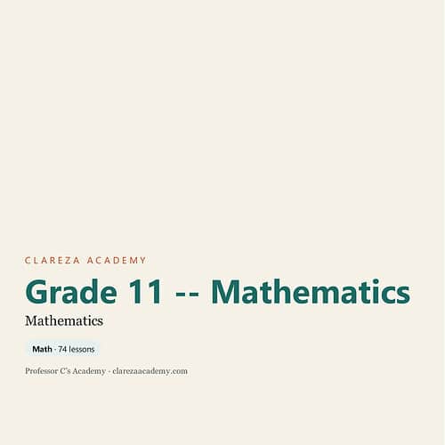 Grade 11 Mathematics curriculum cover from Clareza Academy, featuring a clean design with the title and subject clearly displayed.