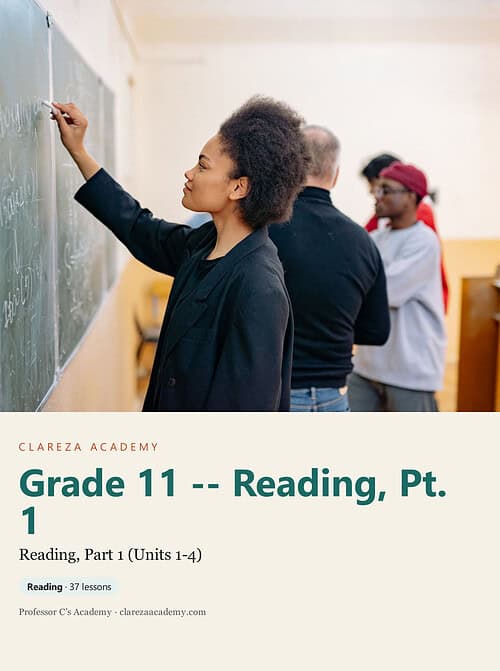 clareza-grade11-reading-1.jpg Young African American female student writing on a classroom chalkboard during a homeschool lesson.