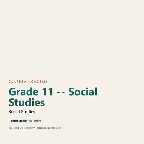Homeschool Resource Co. Grade 11 Social Studies curriculum cover page with lessons and teacher resources.