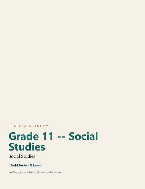 clareza-grade11-social-studies.jpg Homeschool Resource Co. Grade 11 Social Studies curriculum cover page with lessons and teacher resources.