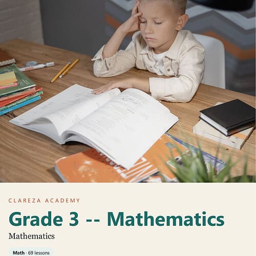 clareza-grade3-mathematics.jpg Young boy studying math at home with open textbook, pencils, and notebooks on desk.