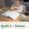 clareza-grade3-science.jpg Young boy studying science at home with open textbook, surrounded by school supplies, during homeschooling.