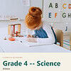 clareza-grade4-science.jpg Young girl with red hair studying science in a classroom with educational posters and lab equipment.