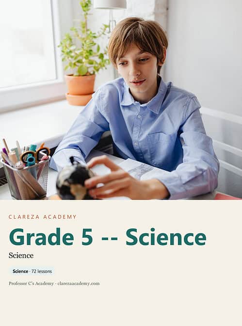 clareza-grade5-science.jpg Young boy studying science at home with a science kit, in a bright, well-lit room.