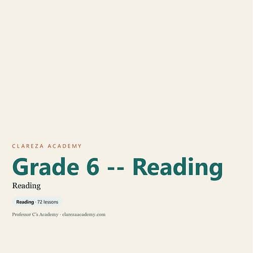 clareza-grade6-reading.jpg Grade 6 Reading curriculum cover from Clareza Academy with 72 lessons for homeschool students.
