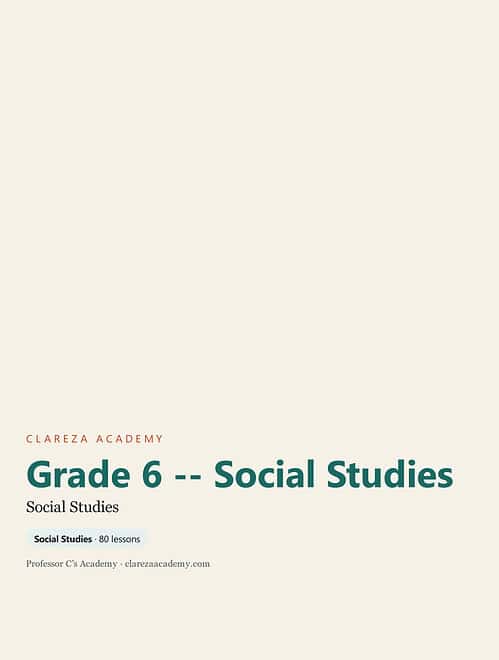 clareza-grade6-social-studies.jpg Grade 6 Social Studies curriculum cover from Clareza Academy, featuring a clean design with educational focus.