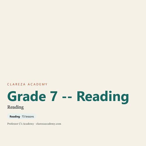 clareza-grade7-reading.jpg Grade 7 reading curriculum cover from ClarezA Academy with 73 lessons for homeschool students.