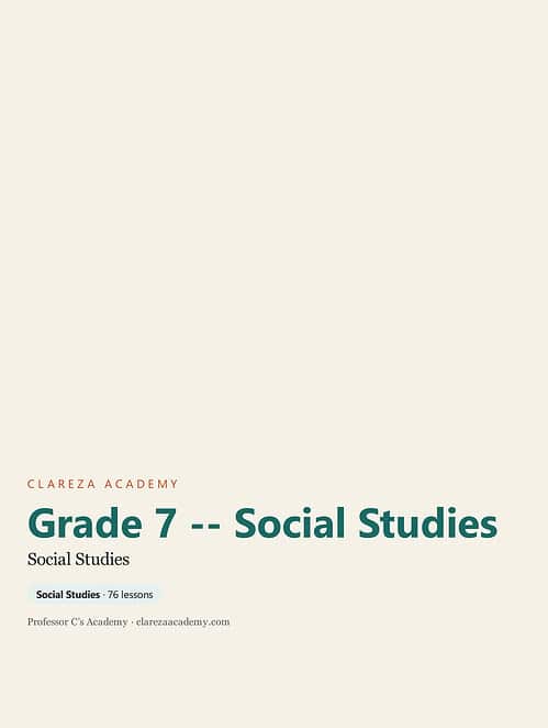 clareza-grade7-social-studies.jpg Homeschool Resource Co. Grade 7 Social Studies curriculum cover with educational design and clear title.