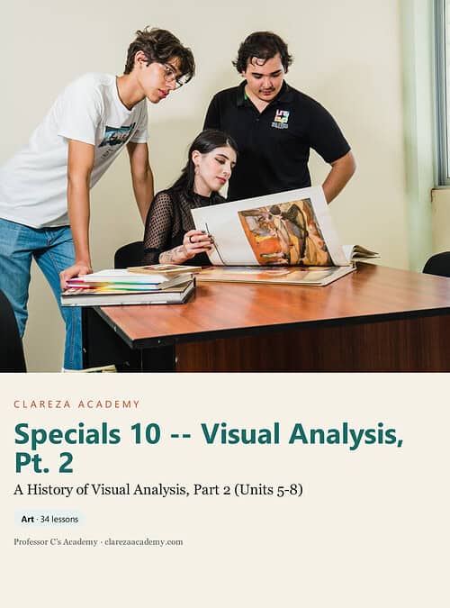 clareza-specials10-art-2.jpg Homeschool students and instructor engaged in visual analysis lesson at Clareza Academy classroom.