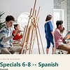 clareza-specials68-spanish.jpg Young students in a classroom participating in a Spanish language class with easels and art supplies.