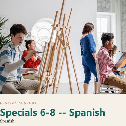 Young students in a classroom participating in a Spanish language class with easels and art supplies.