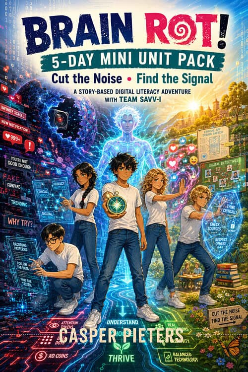 cropped-BRAIN-ROT-Mini-Unit-Cover.jpg Brain ROT! 5-Day Mini Unit Pack for digital literacy and critical thinking skills, featuring diverse children exploring technology and media literacy concepts.