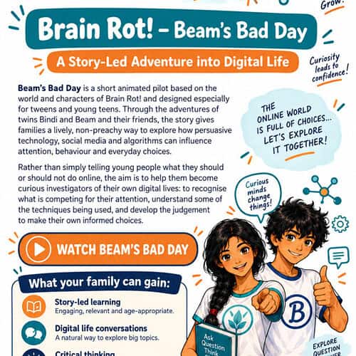 cropped-Page-1-e.jpg Children reading 'Brain Rot! Beam's Bad Day' book, promoting digital literacy and critical thinking for homeschool students.