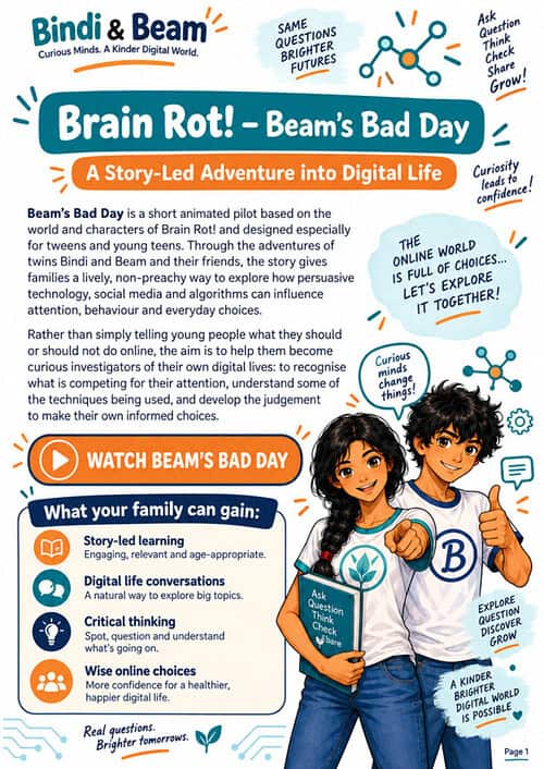 cropped-Page-1-e.jpg Children reading 'Brain Rot! Beam's Bad Day' book, promoting digital literacy and critical thinking for homeschool students.