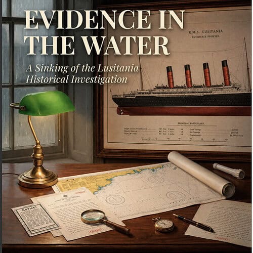 cropped-Screen-Shot-2026-09-02-at-10.25.29-AM.jpg Homeschool resource book cover titled 'Evidence in the Water' with historical investigation theme, featuring a ship diagram, maps, and investigative tools on a wooden desk.