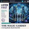 cropped-TMG-PAGE-1A.jpg Children exploring a magical, illuminated garden with glowing trees and ornate gates, perfect for homeschool storytelling and imaginative learning.